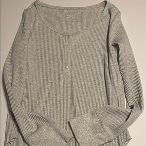Aerie Gray Ribbed Henley Long-Sleeve Top - Women XL